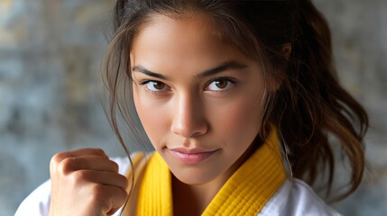Latina girl practices basic punch technique with focus and determination in training area