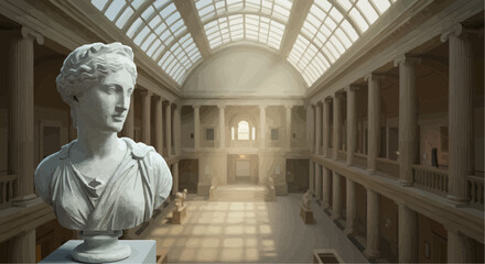 Fototapeta premium Marble statue in museum with light sliding across cold marble 