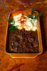 Venison stew with mashed potatoes