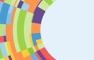 Obraz premium Colorful curved abstract background with copy space. The left side displays a dynamic flow of segmented arcs. Vector is perfect for creative projects and presentations.