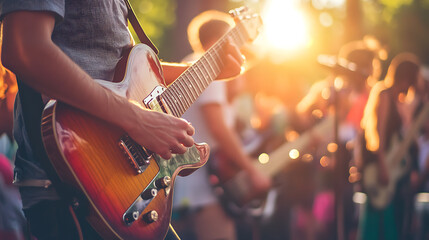 Obraz premium An exhilarating moment of live music performance at an outdoor summer festival (1)