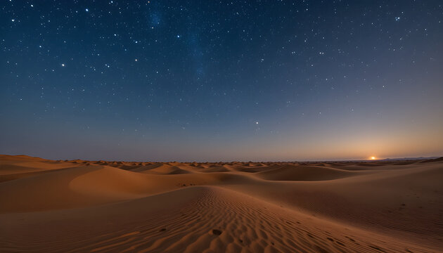 Beautiful desert landscape at night with starry sky in the UAE