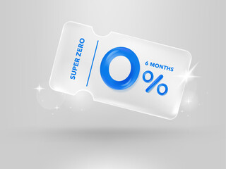 Naklejka na ściany i meble Zero percentage credit and Discount coupon online purchases. Transparency Tag label, banner with Blue Percentage isolated. 3d rendering.