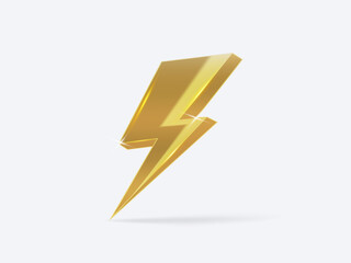 Golden Thunderbolt 3D isolated background. Lightning bolt Metallic Shiny glowing golden. 