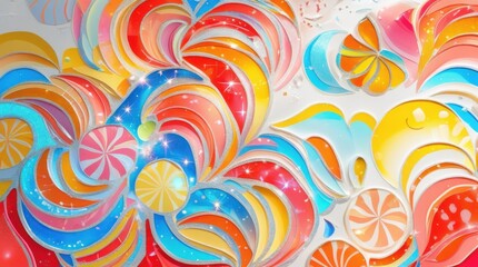 A vibrant and lively digital artwork featuring a mesmerizing mosaic composition that exudes cheerful summer vibes, with a kaleidoscope of warm color gradients transitioning