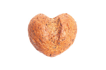 Bread in a heart shape isolated on white background.