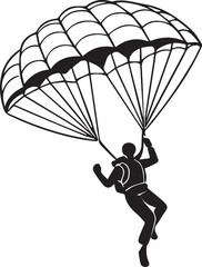Silhouette of a parachutist descending with parachute, dynamic illustration of skydiving sport, representing adventure, thrill, and outdoor extreme activities.