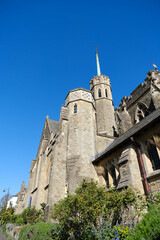 Sacred Heart Church Spire against a deep blue sky. Petworth.