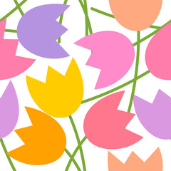 Flowers colorful seamless pattern. Pastel colors tulips wallpaper. Vector illustration.