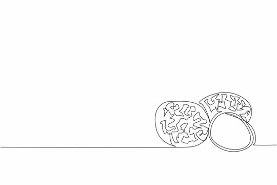 Single one line drawing 2 truffles and 1 split into 2. Food ingredients are picked directly from nature. Expensive mushrooms. Rare. National Truffle Day. Continuous line design graphic illustration