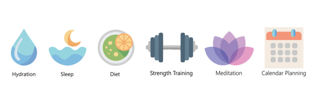 Healthy lifestyle icon set for wellness and wellbeing