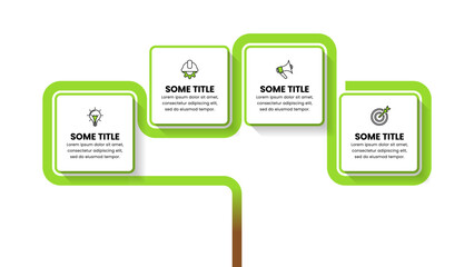 Infographic template. Abstract green tree with squares and 4 steps