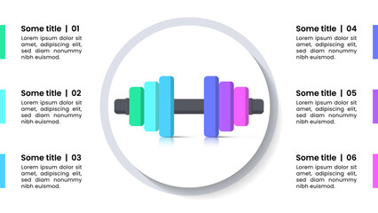Infographic template. Dumbbell with 6 steps and numbers