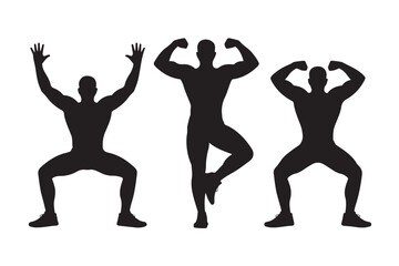 Muscular men posing in silhouette on white background