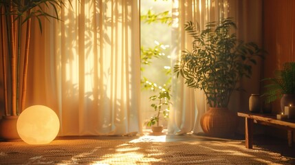 Warm booth display interwoven with light and shadow
