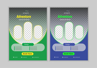 Creative Tour and Travel Business Flyer Template &ndash; Vacation Brochure Layout with Yellow and Blue Accents | Modern Travel Agency Poster Design for Holiday Promotion and Summer Marketing.