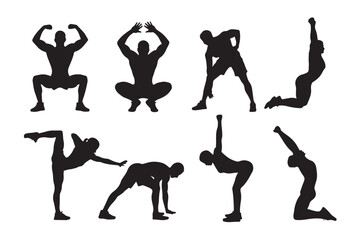 Silhouettes of people performing various exercise poses