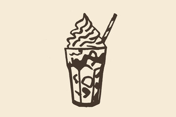 iced coffee with whipped cream sketch vector illustration
