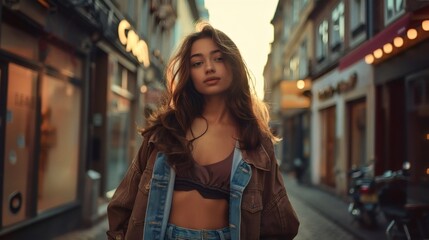 Fototapeta premium Stylish outfit of a girl on the street