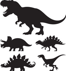 Dinosaur silhouette set vector illustration isolated On Transparent Background