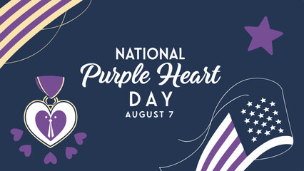 National Purple Heart Day August 7, 2025 dark navy blue purple Background Vector Illustration
