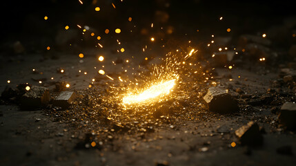 Fiery sparks explode on dark ground, creating a dramatic, high-energy image perfect for industrial, technology, or abstract projects.