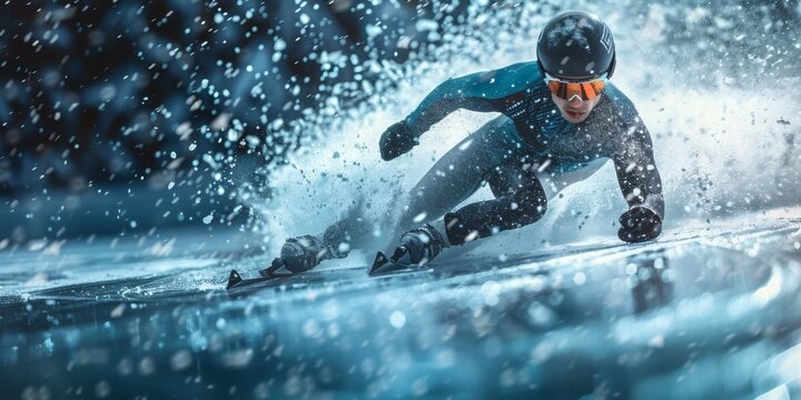 Short track speed skater racing on ice