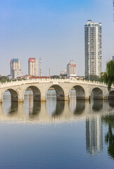Arched bridge in the Shuishang waterpark in Tianjin, China