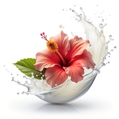 Hibiscus with Milk Splash Gently Composed Around Flower Photo