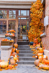 Halloween decoration on the steps of a cafe in the Five Avenues of Tianjin, China