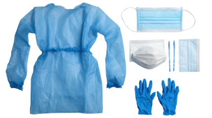Medical protective equipment set on white isolated background.