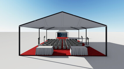 Event Tent Structure: Red Carpet Seating Arrangement