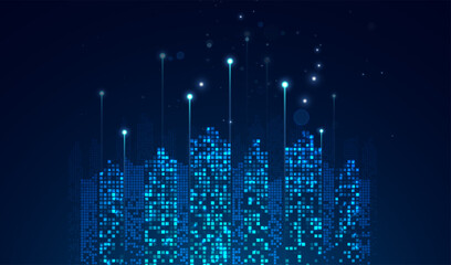 Abstract cityscape with bright glowing lights. Graphic concept for your design.