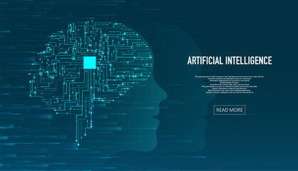 Artificial Intelligence illustration of brain. Machine learning concept. Abstract glowing brain connections. Particles liquid dynamic flow. Graphic concept for your design