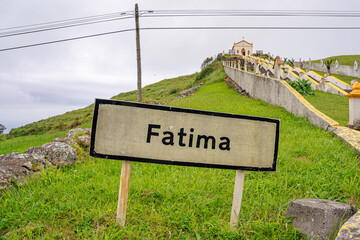 Front facade and grand staircase of the church of Fatima on the Azorean island of Santa Maria, Portugal.