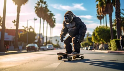 Fototapeta premium gorille debout sur un skateboard sur un trottoir 7