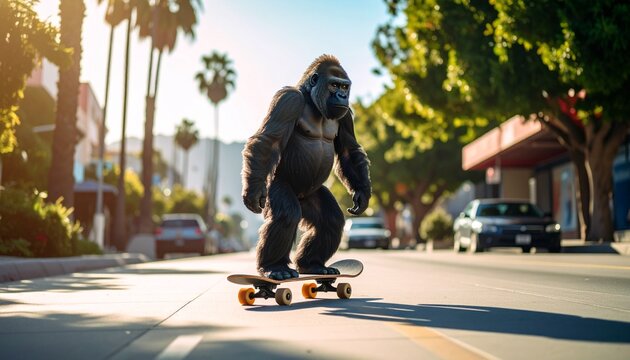 gorille debout sur un skateboard sur un trottoir 4