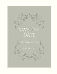Save the date card template. Classic leaf pattern. Symmetrical Victorian pattern.