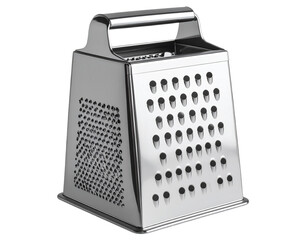 Angled Close-Up of Stainless Steel Box Grater with Shadow, Transparent PNG