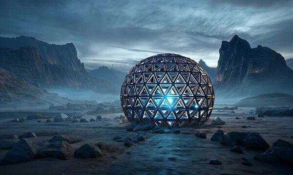 Enigmatic sphere amidst an alien landscape