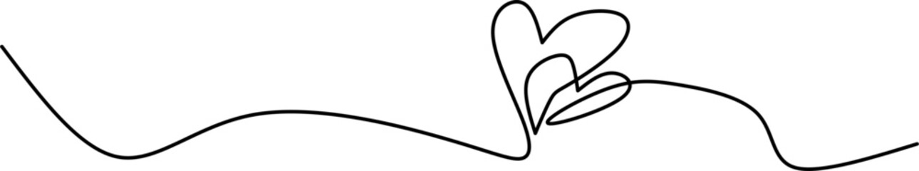continuous line drawing of two intertwined hearts on a white background. A minimalist romantic design symbolizing love, connection, and affection.