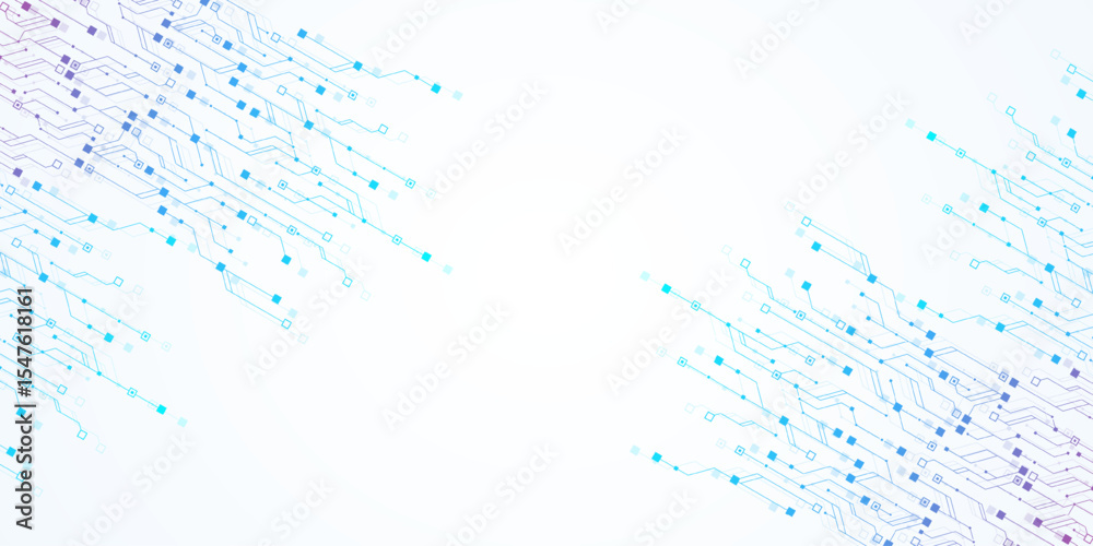 Fototapete Artificial Intelligence or machine learning vector design. Quantum computer technology concept with circuit board and motherboard texture background design. Waves flow quantum explosion