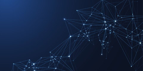 Global network connection concept. Big data visualization. Social network communication in the global computer networks. Internet technology. Business. Science. Vector illustration