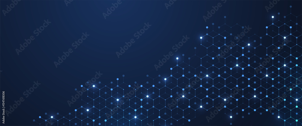 Poster Abstract digital blockchain cube blocks concept. 3D big data cubes quantum computer technology idea. Artificial intelligence data core cubes design element
