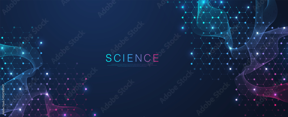 Poster molecular abstract structure and genetic engineering dna. healthcare and medicine background concept