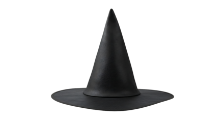 A black witchs hat sits against a dark background