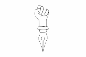 Single continuous line drawing a hand that is clenched into fist, bottom like pen. Symbolism. The struggle to convey news through writing. World Press Freedom Day. One line design vector illustration