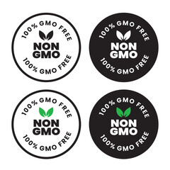 Round Non-GMO Icons Set – 4 Color Variations for Organic Food and Eco Labels
