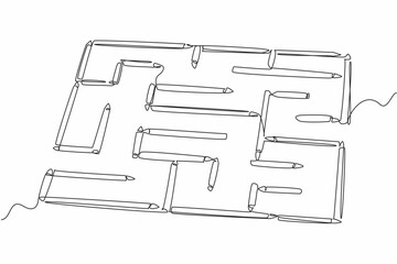 Single one line drawing maze made of colored pencils. Brain training game to find a way out. Pleasant. The problem solver. Educational. World Labyrinth Day. Continuous line design graphic illustration