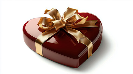 Heart shaped gift box with shiny red surface and luxurious golden ribbon, perfect for expressing love and affection
